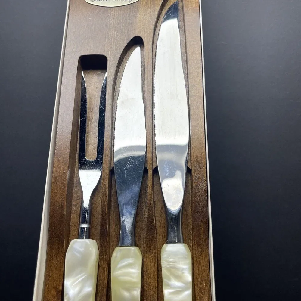 VTG TOWN‎ & COUNTRY FLEETWOOD 3 PIECE KNIFE CARVING SET CELLULOID MCM